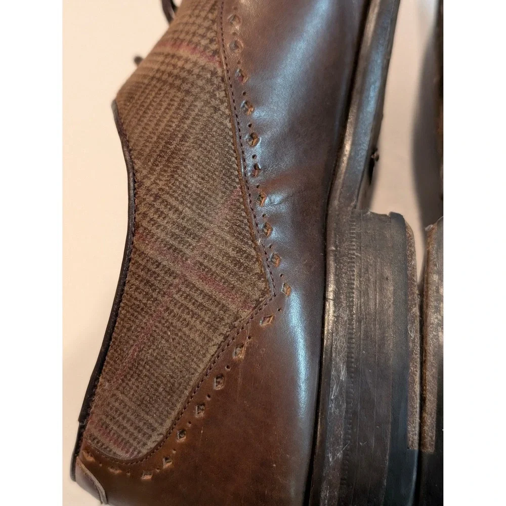 Mezlan Mens Brown Leather Glen Plaid Fabric Wingtip Oxford Dress Shoes 10 M‎